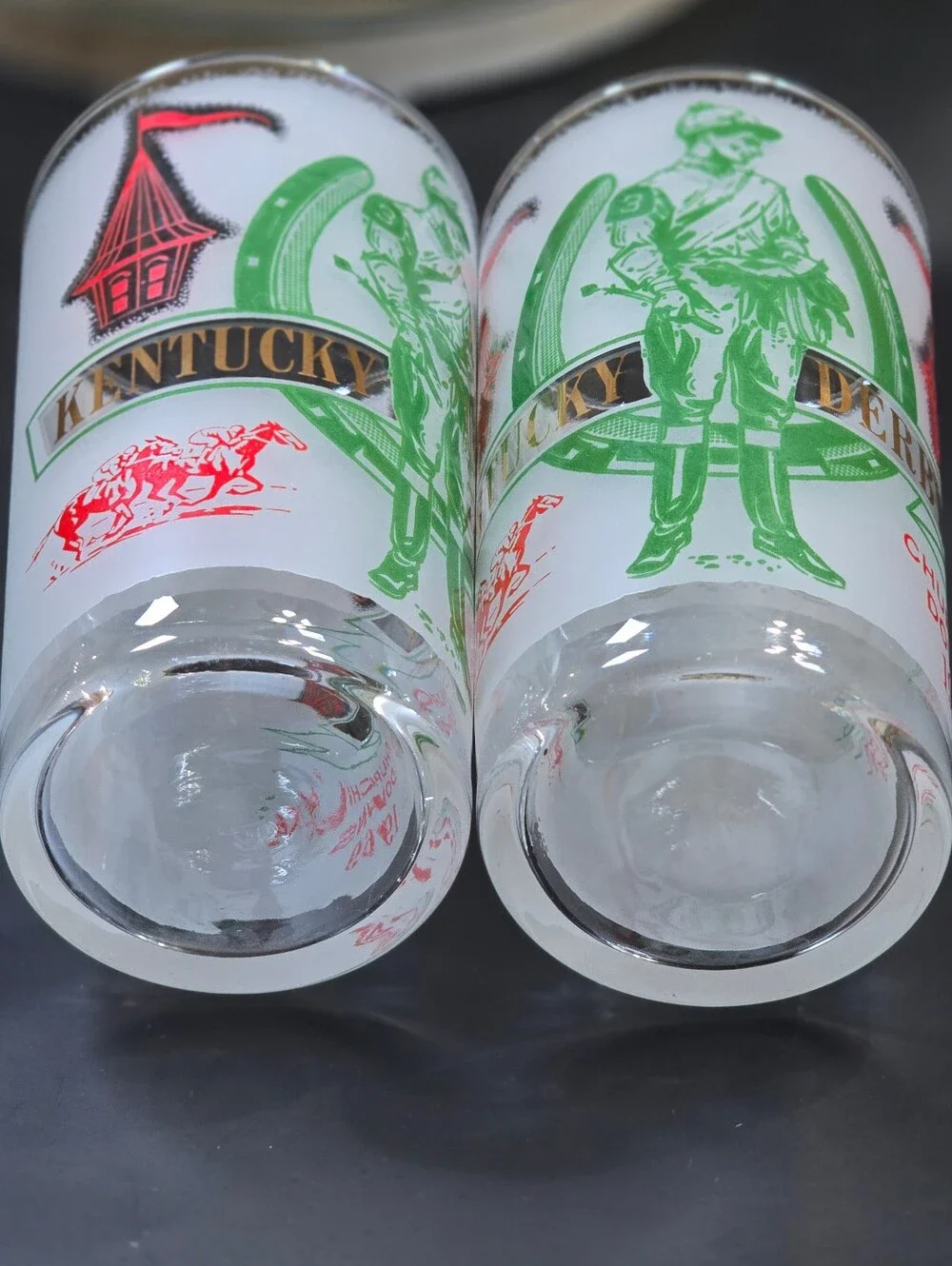 Vintage Kentucky Derby Churchill Downs 1969 Frosted Mint Julep Glass Set Of 2